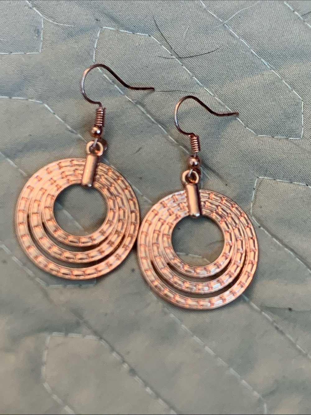 Textured Copper-Tone Circular Drop Earrings for Women